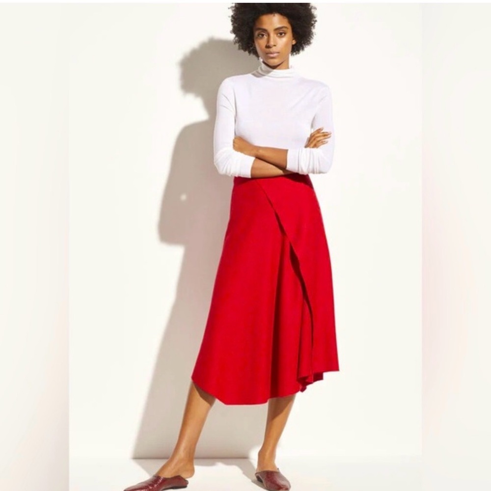 Vince Red Asymmetrical Drape Skirt Size 2 Wool Blend Crimson - Picture 9 of 11